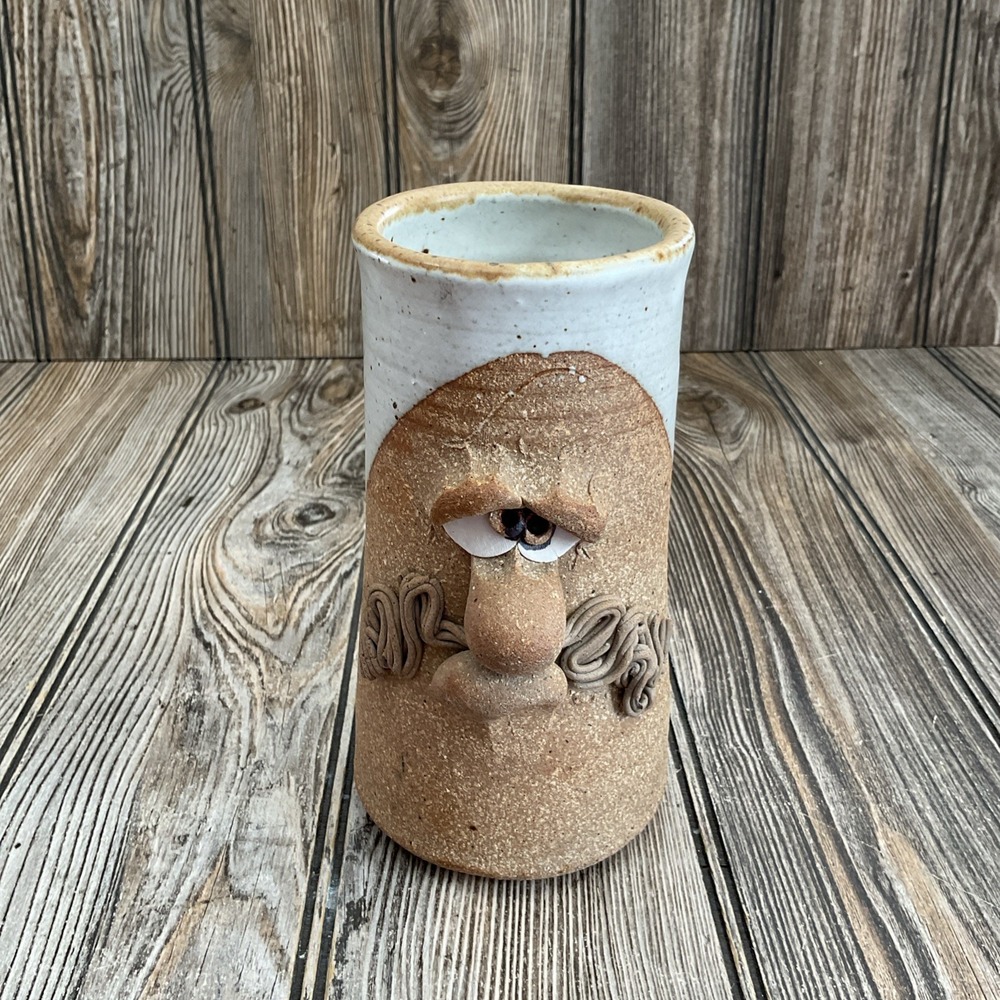 Stoneware Face Mug Vintage 3-D Golden Age Mustache Old Men 7" Tall